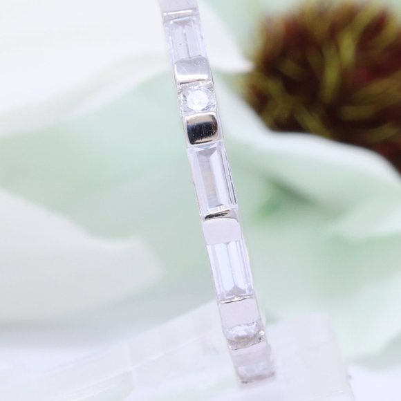 3mm Art Deco Stacking Band Baguette Round Cubic Zi - Picture 2 of 2